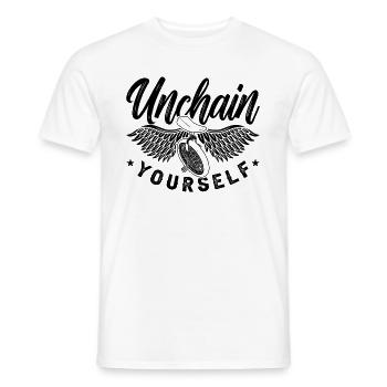 Unchain Yourself Unicycle One Wheel Unicyclist - Men's T-Shirt - white - Front - AI Model Male 178 dark (178cm)
