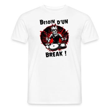 J'AI BESOIN D'UN BREAK ! (batterie, batteur) - T-shirt homme - blanc - Devant - AI Model Male 178 dark (178cm)