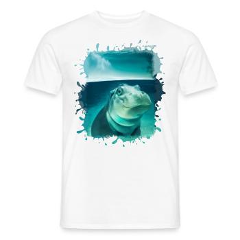 Hippopotame, bleu, peinture, bébé, eau - T-shirt homme - blanc - Devant - AI Model Male 178 dark (178cm)