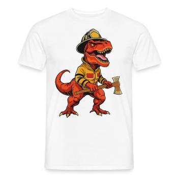 Feuerwehrmann T-Rex Dinosaurier Held Design - Männer T-Shirt - Weiß - Vorne - AI Model Male 178 dark (178cm)