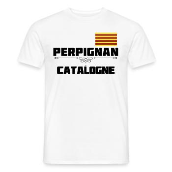 Rugby Club Perpignan Catalogne Supporter Catalan - T-shirt homme - blanc - Devant - AI Model Male 178 dark (178cm)