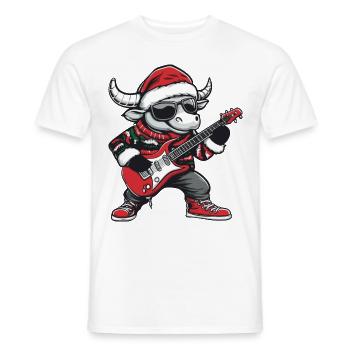 Bulle Guitare Rocker de Noël Taurus - T-shirt homme - blanc - Devant - AI Model Male 178 dark (178cm)