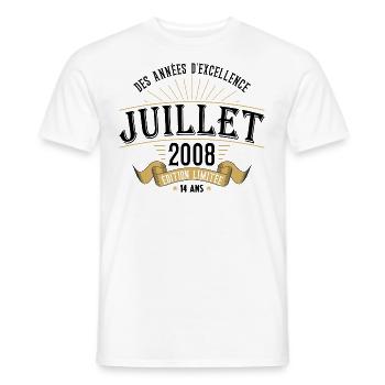 14 Ans Anniversaire Vintage Né(e) en Juillet 2008 - T-shirt homme - blanc - Devant - AI Model Male 178 dark (178cm)