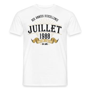 34 Ans Anniversaire Vintage Né(e) en Juillet 1988 - T-shirt homme - blanc - Devant - AI Model Male 178 dark (178cm)