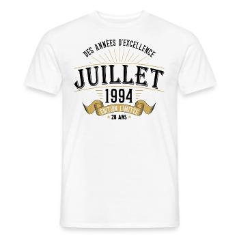 28 Ans Anniversaire Vintage Né(e) en Juillet 1994 - T-shirt homme - blanc - Devant - AI Model Male 178 dark (178cm)