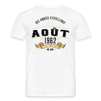 60 Ans Anniversaire Vintage Né(e) en Août 1962 - T-shirt homme - blanc - Devant - AI Model Male 178 dark (178cm)