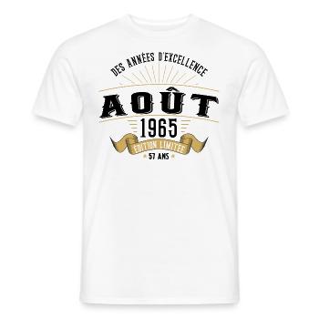 57 Ans Anniversaire Vintage Né(e) en Août 1965 - T-shirt homme - blanc - Devant - AI Model Male 178 dark (178cm)