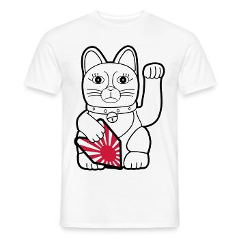 Maneki Neko "Rising Sun Flag" - Dark Contour - Männer T-Shirt - Weiß - Vorne - AI Model Male 178 dark (178cm)