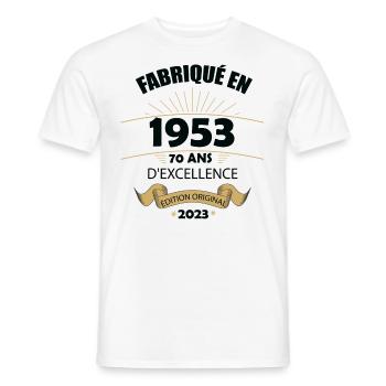Fabriqué En 1953 Né En 1953 70 Ans Anniversaire - T-shirt homme - blanc - Devant - AI Model Male 178 dark (178cm)