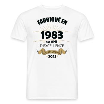 Fabriqué En 1983 Né En 1983 40 Ans Anniversaire - T-shirt homme - blanc - Devant - AI Model Male 178 dark (178cm)