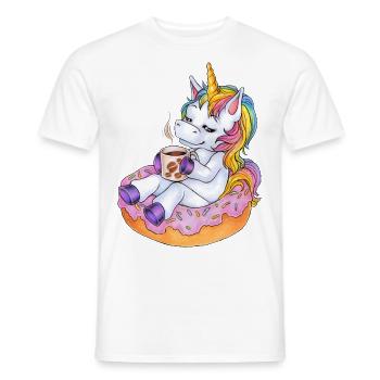 Niedliches Einhorn im Donut mit Kaffee Pause - Männer T-Shirt - Weiß - Vorne - AI Model Male 178 dark (178cm)