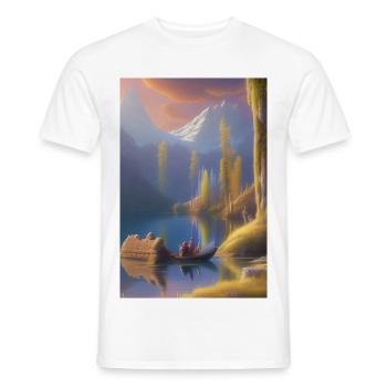 Landscape with lake, boat and mountains - Men's T-Shirt - white - Front - AI Model Male 178 dark (178cm)