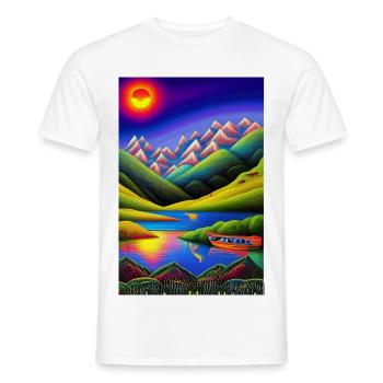 Landscape with lake, boat and mountains - Men's T-Shirt - white - Front - AI Model Male 178 dark (178cm)