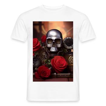 Metall Totenkopf mit Rosen - Männer T-Shirt - Weiß - Vorne - AI Model Male 178 dark (178cm)