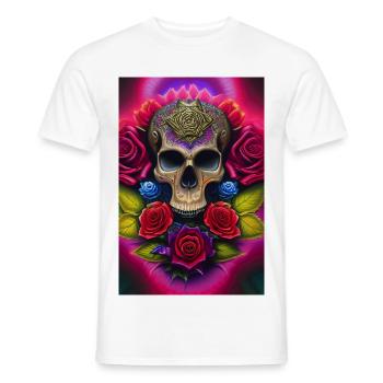 Skull with roses - Men's T-Shirt - white - Front - AI Model Male 178 dark (178cm)