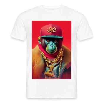 Singe cool avec chaîne en or - T-shirt homme - blanc - Devant - AI Model Male 178 dark (178cm)