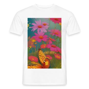 Blumen und Schmetterling - Männer T-Shirt - Weiß - Vorne - AI Model Male 178 dark (178cm)
