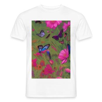 Flowers and Butterfly - Men's T-Shirt - white - Front - AI Model Male 178 dark (178cm)
