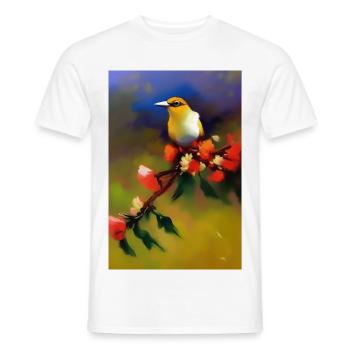 Oiseau sur branche avec des fleurs colorées - T-shirt homme - blanc - Devant - AI Model Male 178 dark (178cm)