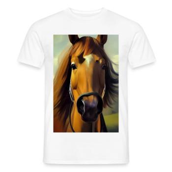 Peinture à l’huile de tête de cheval - T-shirt homme - blanc - Devant - AI Model Male 178 dark (178cm)