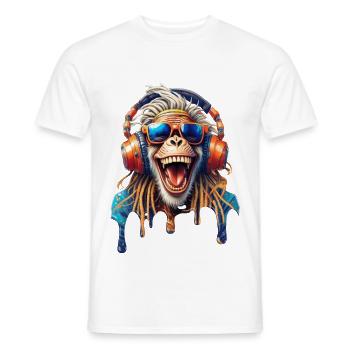 Old Rasta Monkey-Dreads-Laughing-Glasses-Hifi Helmet - Men's T-Shirt - white - Front - AI Model Male 178 dark (178cm)