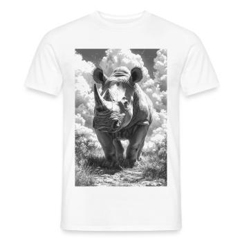 Black and white rhino in the cloudy sky - Men's T-Shirt - white - Front - AI Model Male 178 dark (178cm)