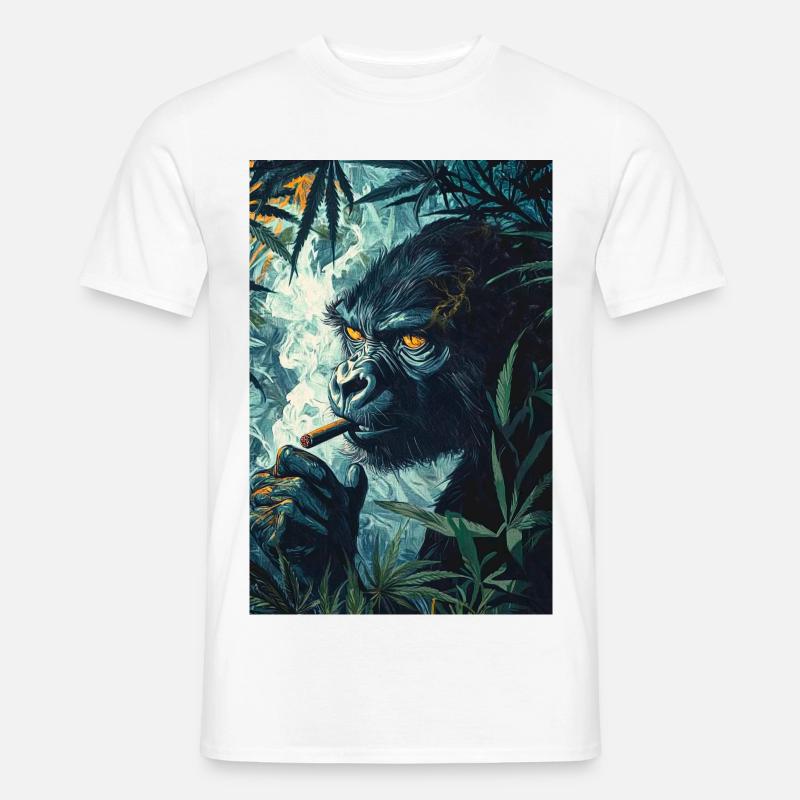 Dschungelgorilla mit Zigarettenrauch - Männer T-Shirt - Weiß