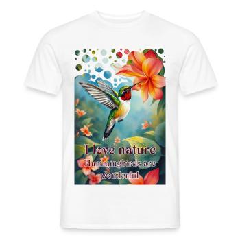 J’aime la nature, les colibris sont uniques - T-shirt homme - blanc - Devant - AI Model Male 178 dark (178cm)