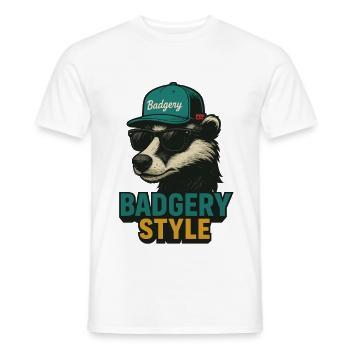 Badgery Style: Bear with Cap and Sunglasses - Men's T-Shirt - white - Front - AI Model Male 178 dark (178cm)