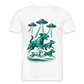 Alien UFOs UFO dogs beaming retro green gift - Men's T-Shirt - white - Front - AI Model Male 178 dark (178cm)