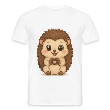 Cute hedgehog with heart hands - Men's T-Shirt - white - Front - AI Model Male 178 dark (178cm)