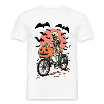 Skeleton on Bicycle with Pumpkin - Men's T-Shirt - white - Front - AI Model Male 178 dark (178cm)