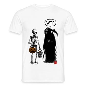 Funny Skeleton Halloween T-Shirt – Trick or Treat  - Men's T-Shirt - white - Front - AI Model Male 178 dark (178cm)