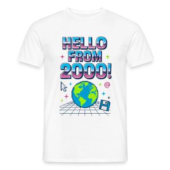 Hello from 2000s Retro Neon Earth - Men's T-Shirt - white - Front - AI Model Male 178 dark (178cm)