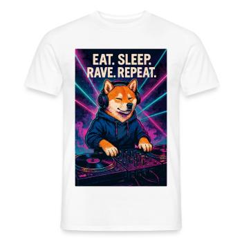 Shiba Inu DJ: Eat Sleep Rave Repeat Nachtclub - Männer T-Shirt - Weiß - Vorne - AI Model Male 178 dark (178cm)