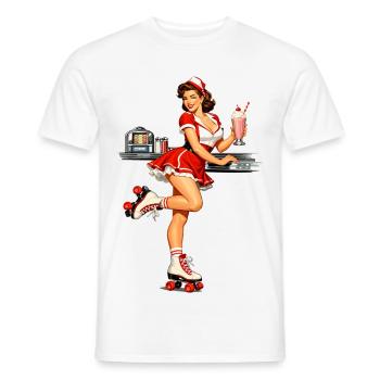 Retro Pin-Up Girl im 50s Diner mit Milchshake - Männer T-Shirt - Weiß - Vorne - AI Model Male 178 dark (178cm)