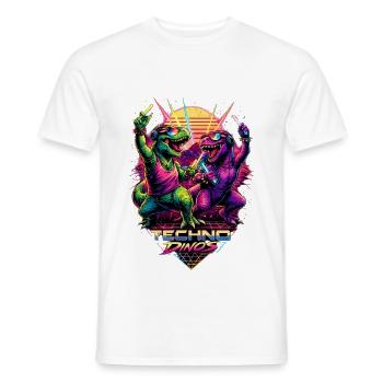 Techno Dinos – Bass aus der Urzeit - Männer T-Shirt - Weiß - Vorne - AI Model Male 178 dark (178cm)