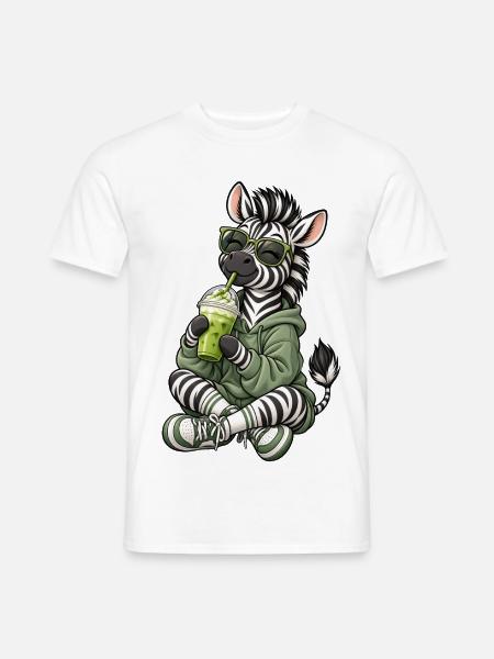 Süßes Zebra mit Matcha Latte - Männer T-Shirt - Weiß