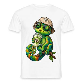 Süßes Chamäleon mit Matcha Latte - Männer T-Shirt - Weiß - Vorne - AI Model Male 178 dark (178cm)