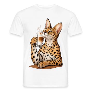 Savannah Katze mit Latte Macchiato - Männer T-Shirt - Weiß - Vorne - AI Model Male 178 dark (178cm)