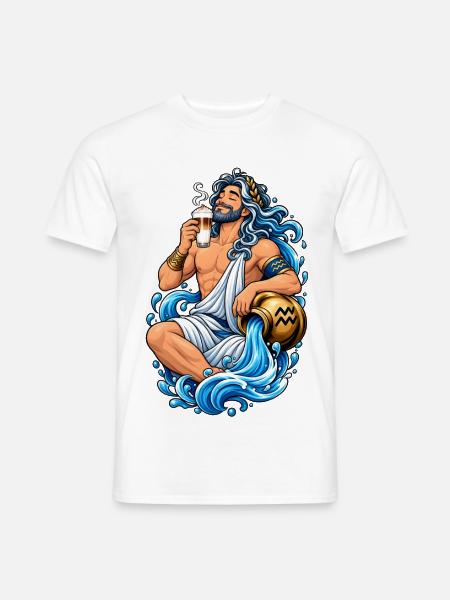 Wassermann mit Latte Macchiato - Männer T-Shirt - Weiß