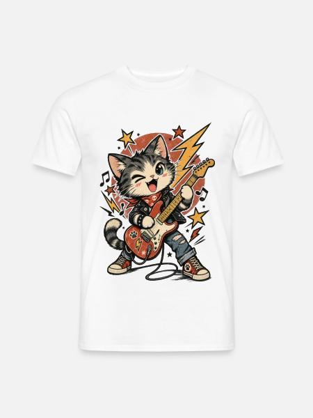 Rock Guitar Cat - Männer T-Shirt - Weiß