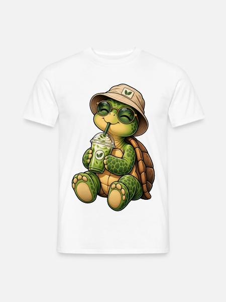 Süße Schildkröte mit Matcha Latte - Männer T-Shirt - Weiß