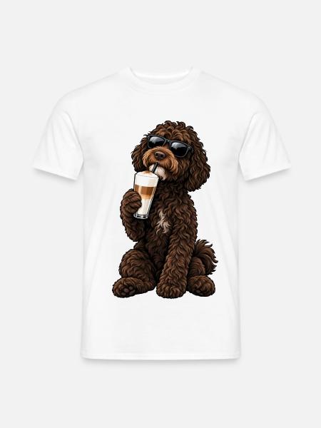 Barbet mit Latte Macchiato - Männer T-Shirt - Weiß