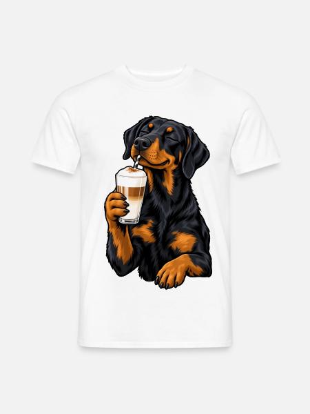Beauceron mit Latte Macchiato - Männer T-Shirt - Weiß