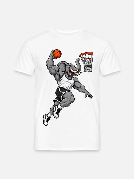 Elefant beim Basketball Slam Dunk - Männer T-Shirt - Weiß