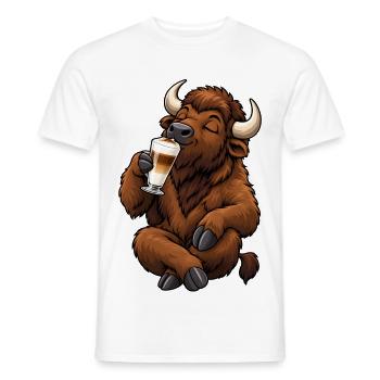  Bison mit Latte Macchiato - Männer T-Shirt - Weiß - Vorne - AI Model Male 178 dark (178cm)