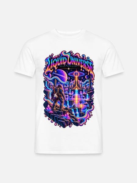 FLÜSSIGES UNIVERSUM | Neon Horizonte - Männer T-Shirt - Weiß