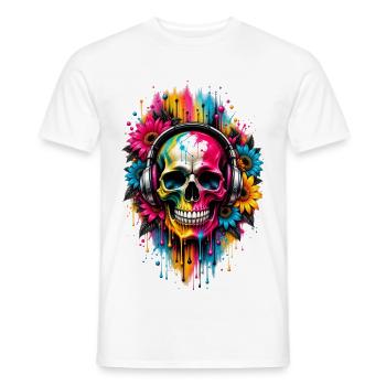 NEON BEATS – Skull in Color - Männer T-Shirt - Weiß - Vorne - AI Model Male 178 dark (178cm)