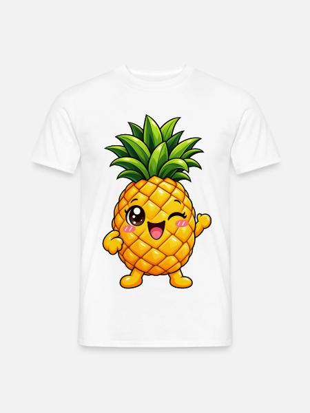 Ananas Kawaii Style – Süße Tropenfrucht - Männer T-Shirt - Weiß